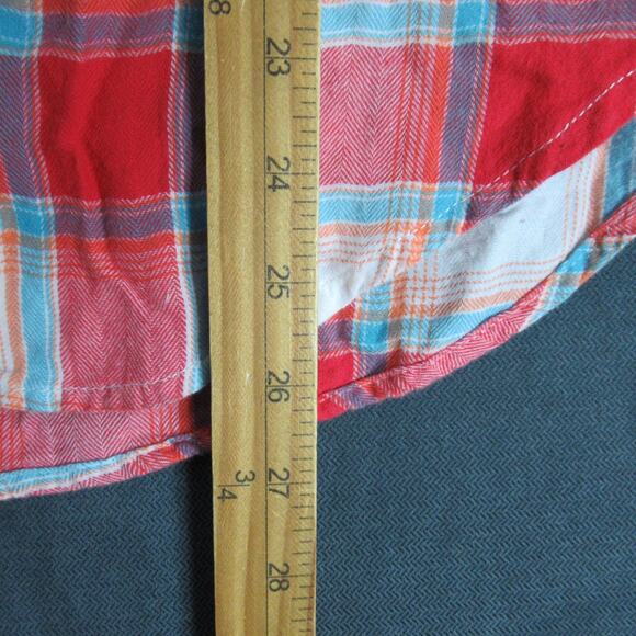 Hollister Shirt Womens Medium Red Cream Plaid Flannel Cabincore Cowgirl Western - Picture 5 of 7